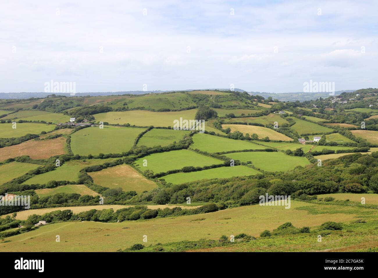 Stonebarrow Hill visto desde Golden Cap, South West Coast Path, cerca de Lyme Regis, Dorset, Inglaterra, Gran Bretaña, Reino Unido, Reino Unido, Europa Foto de stock