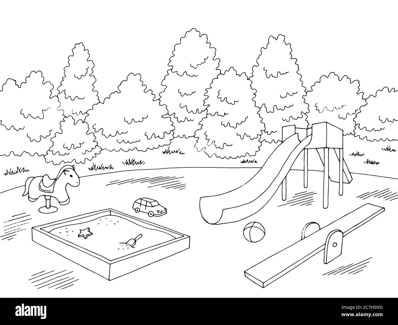 Gráfico de patio de recreo blanco blanco paisaje dibujo ilustración
