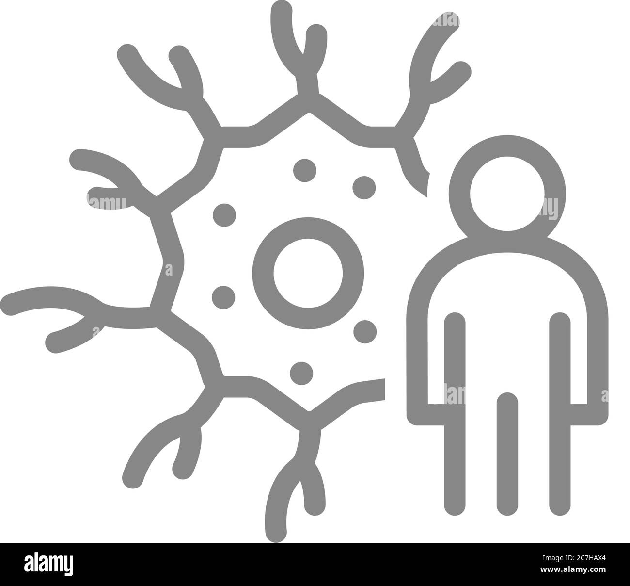 Neurona con icono de línea de hombre. Tejido neural humano, símbolo de célula nerviosa Ilustración del Vector