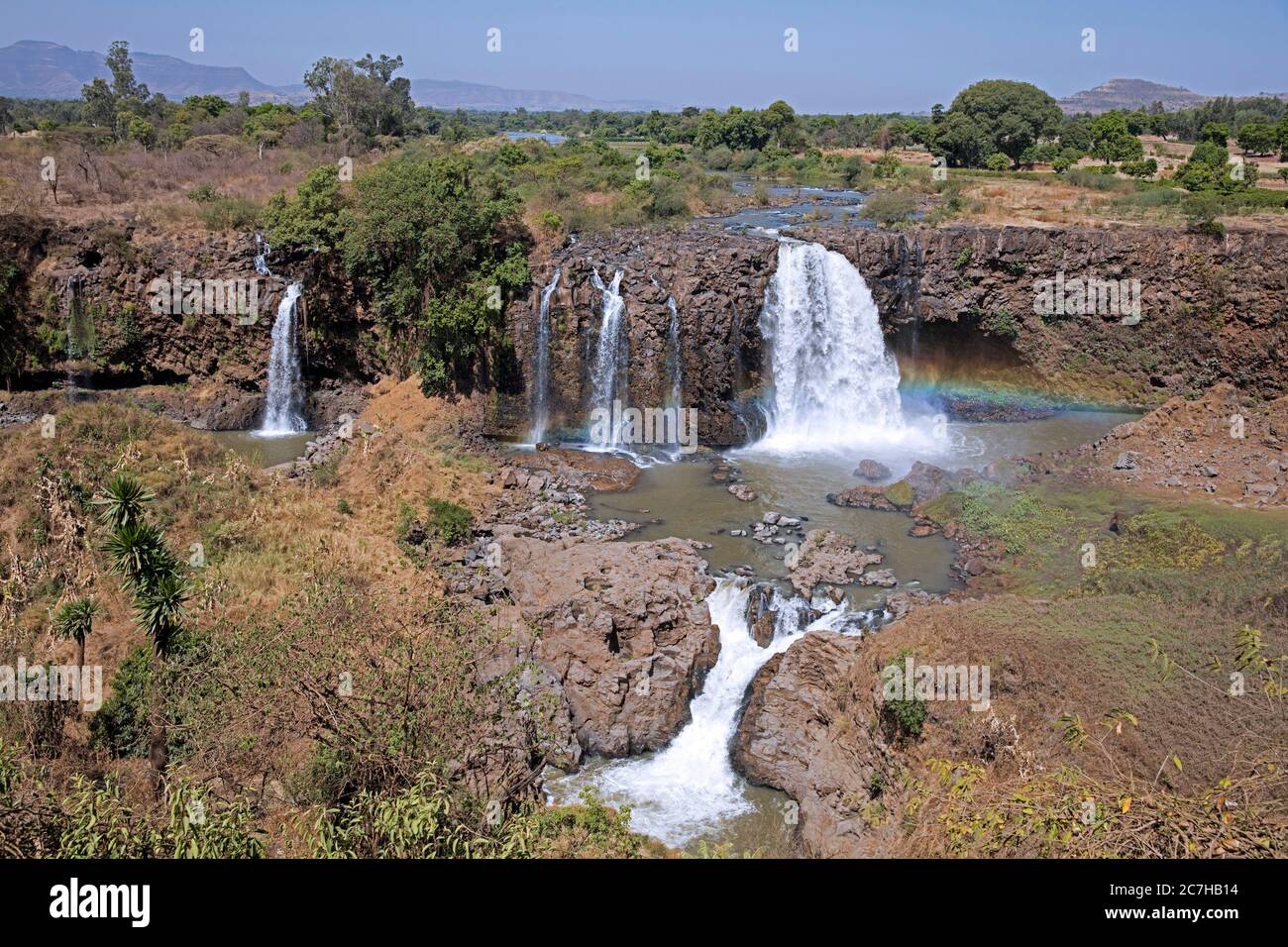 Tis Abay / Blue Nile Falls, cascada en el río Nilo Azul cerca de Bahir dar durante la temporada seca, Región de Amhara, Etiopía, África Foto de stock