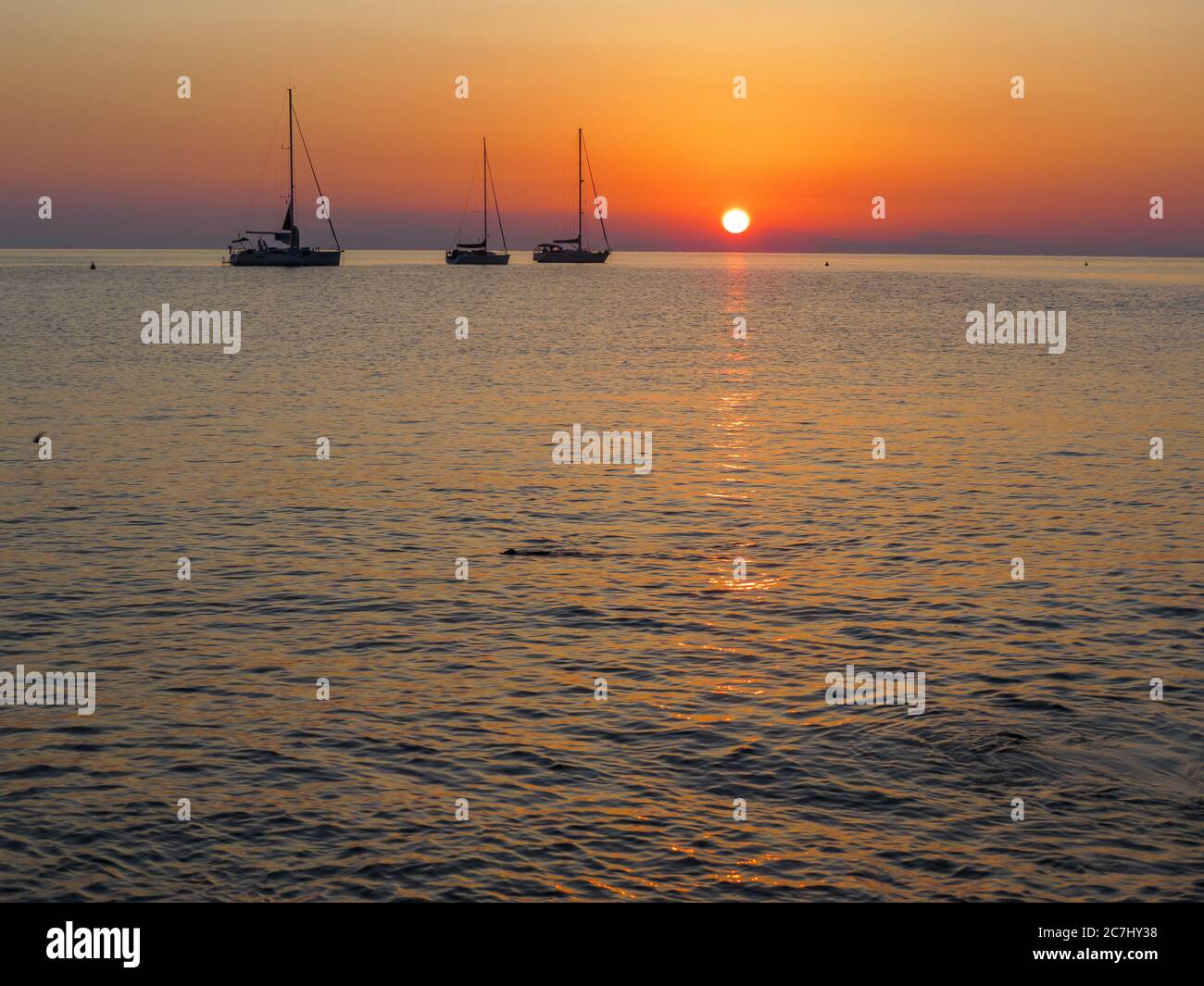 Drei Fischerboote auf Elba Foto de stock