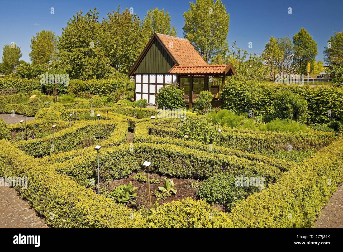 Jardín rural en Schultenhof, Mettingen, Alemania, Renania del Norte-Westfalia, Mettingen Foto de stock