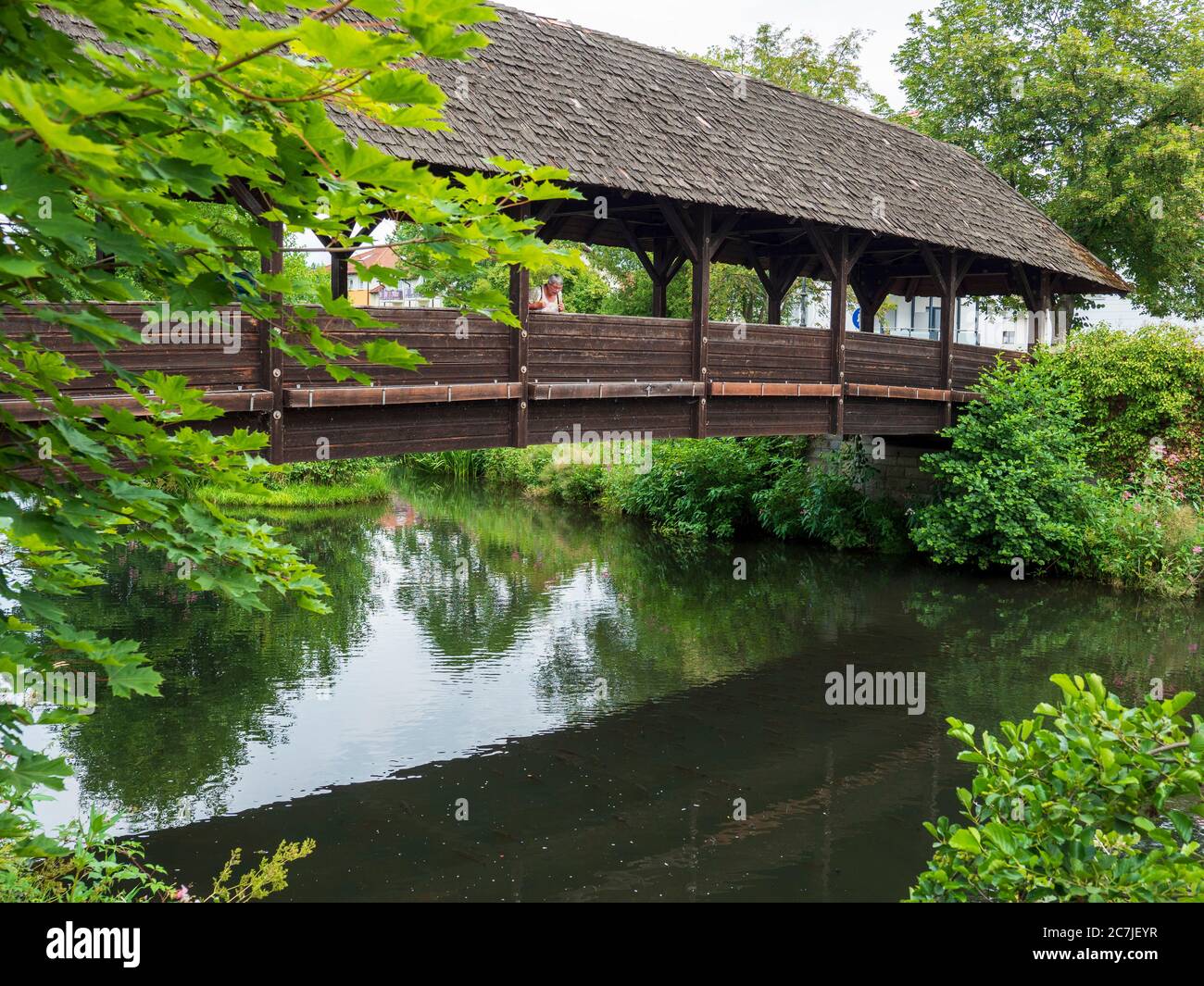 Puente cubierto, Bad Kötzting, Bosque Bávaro, Baviera, Alemania Foto de stock