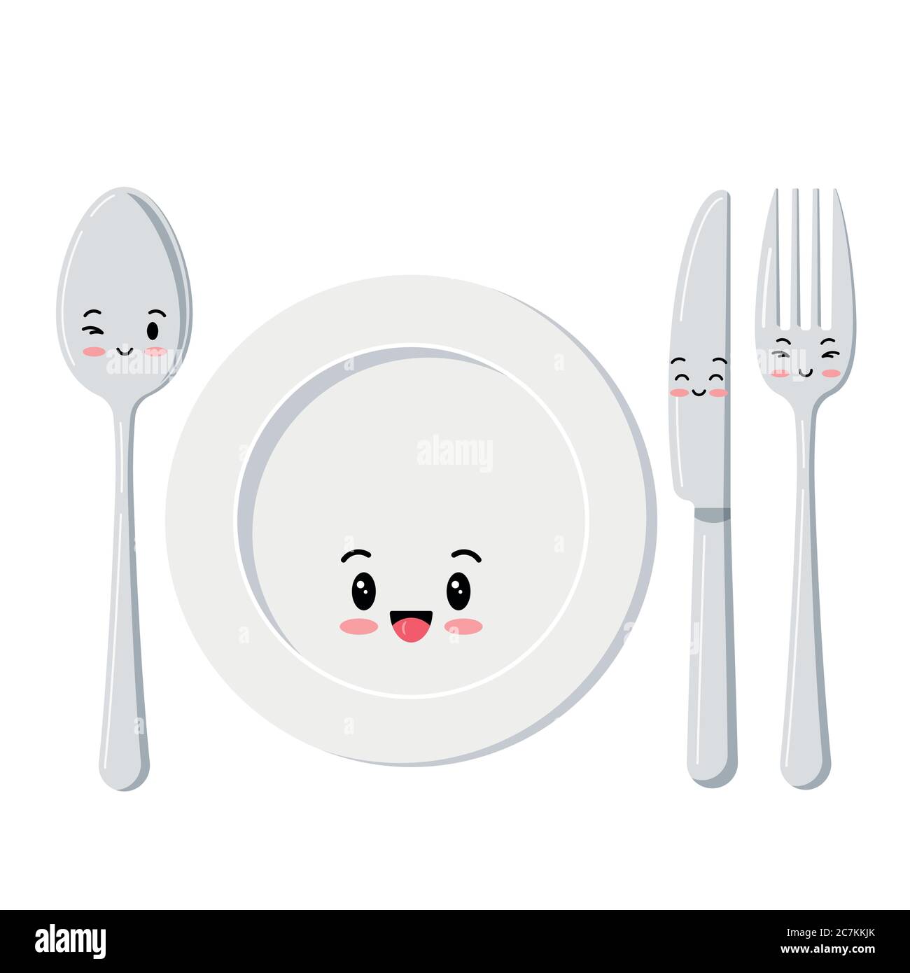 Plato blanco con cuchara, cuchillo y tenedor emoji conjunto aislado sobre  un fondo blanco Imagen Vector de stock - Alamy