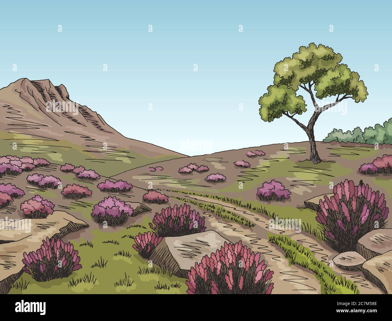 Color gráfico de la tierra de la piel paisaje dibujo ilustración vector  Imagen Vector de stock - Alamy