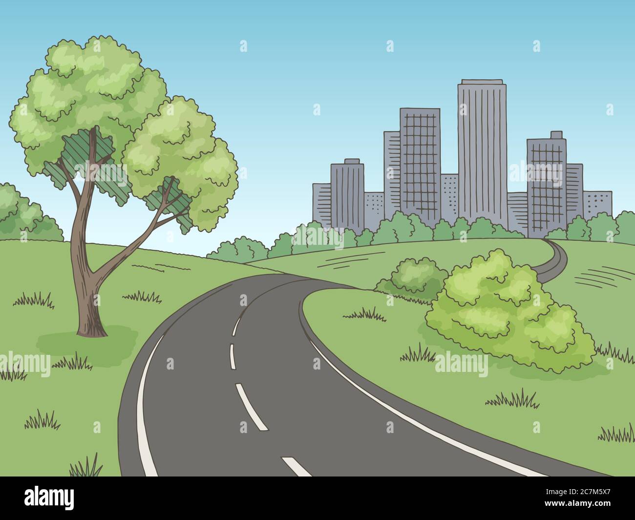 Carretera ciudad gráfico color paisaje dibujo ilustración vector Imagen  Vector de stock - Alamy