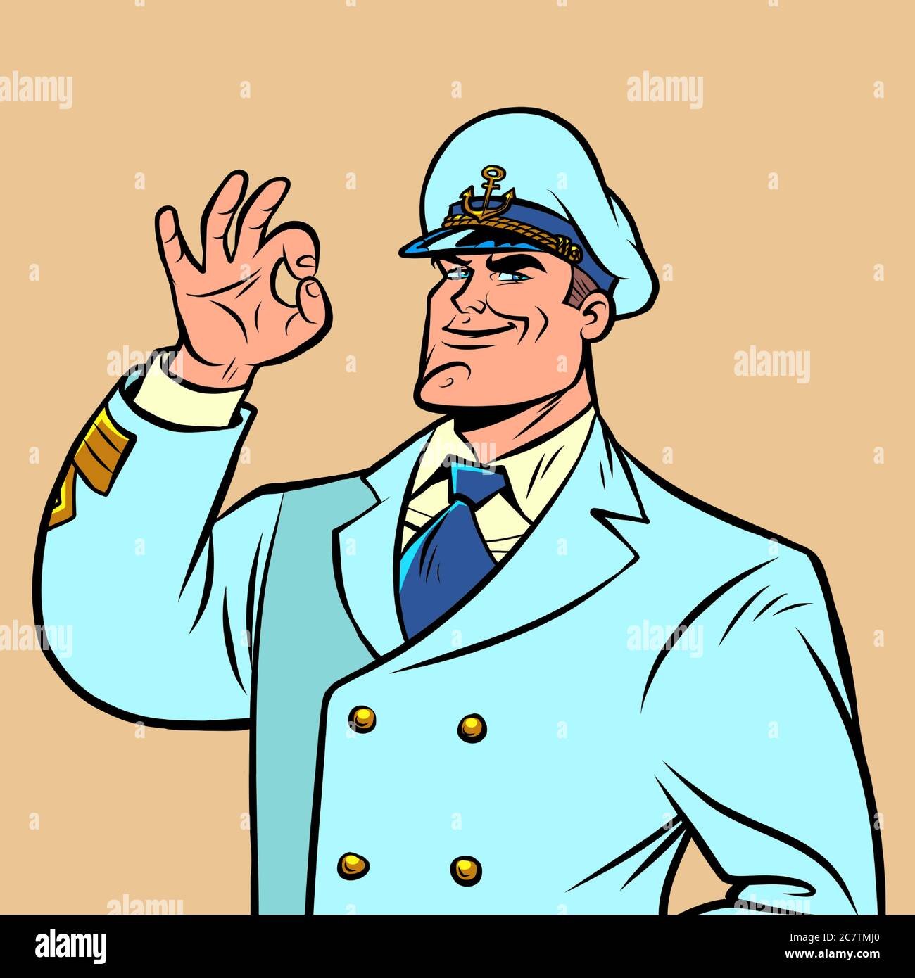 Capitán de barco en un uniforme blanco Ilustración del Vector