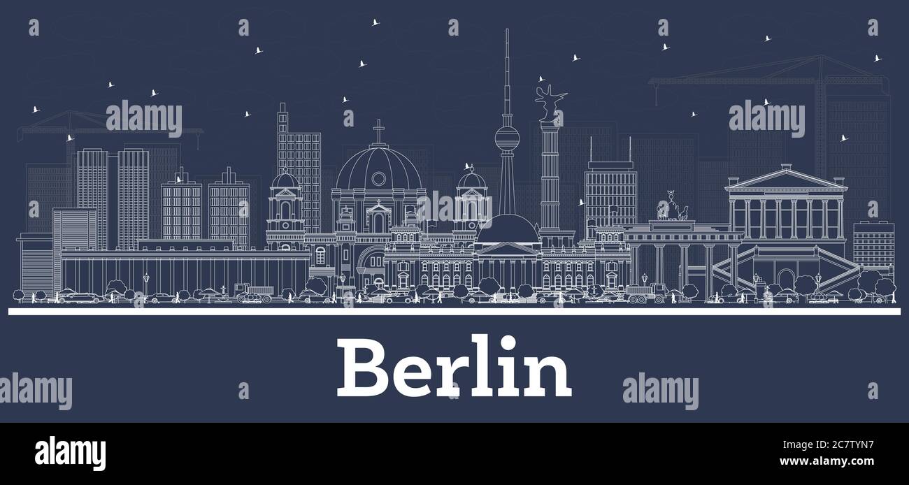 Contorno Berlín Alemania Ciudad Skyline con edificios blancos. Ilustración vectorial. Viajes de negocios y concepto con Arquitectura histórica. Berlín. Ilustración del Vector