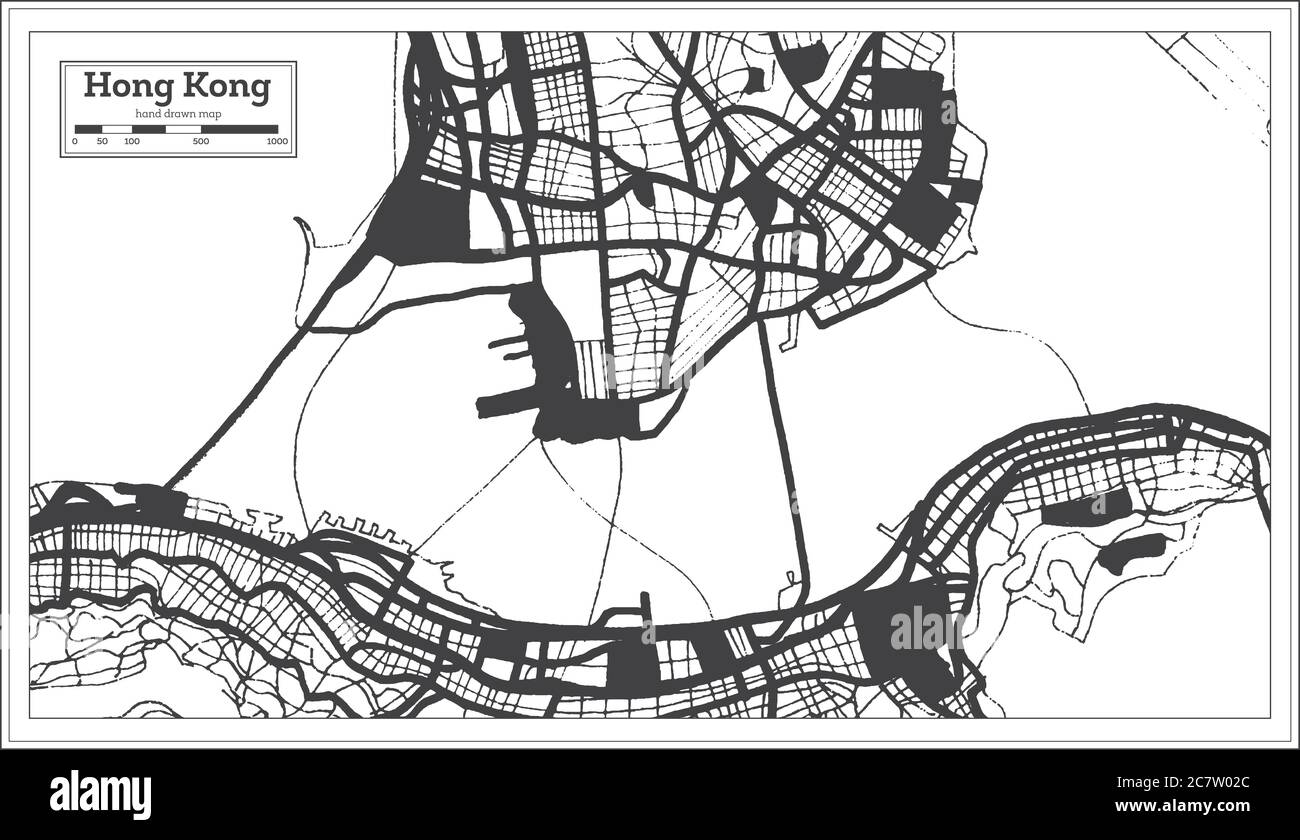 Mapa De La Ciudad De Hong Kong China En Color Blanco Y Negro En Estilo Retro Mapa De Contorno 6195