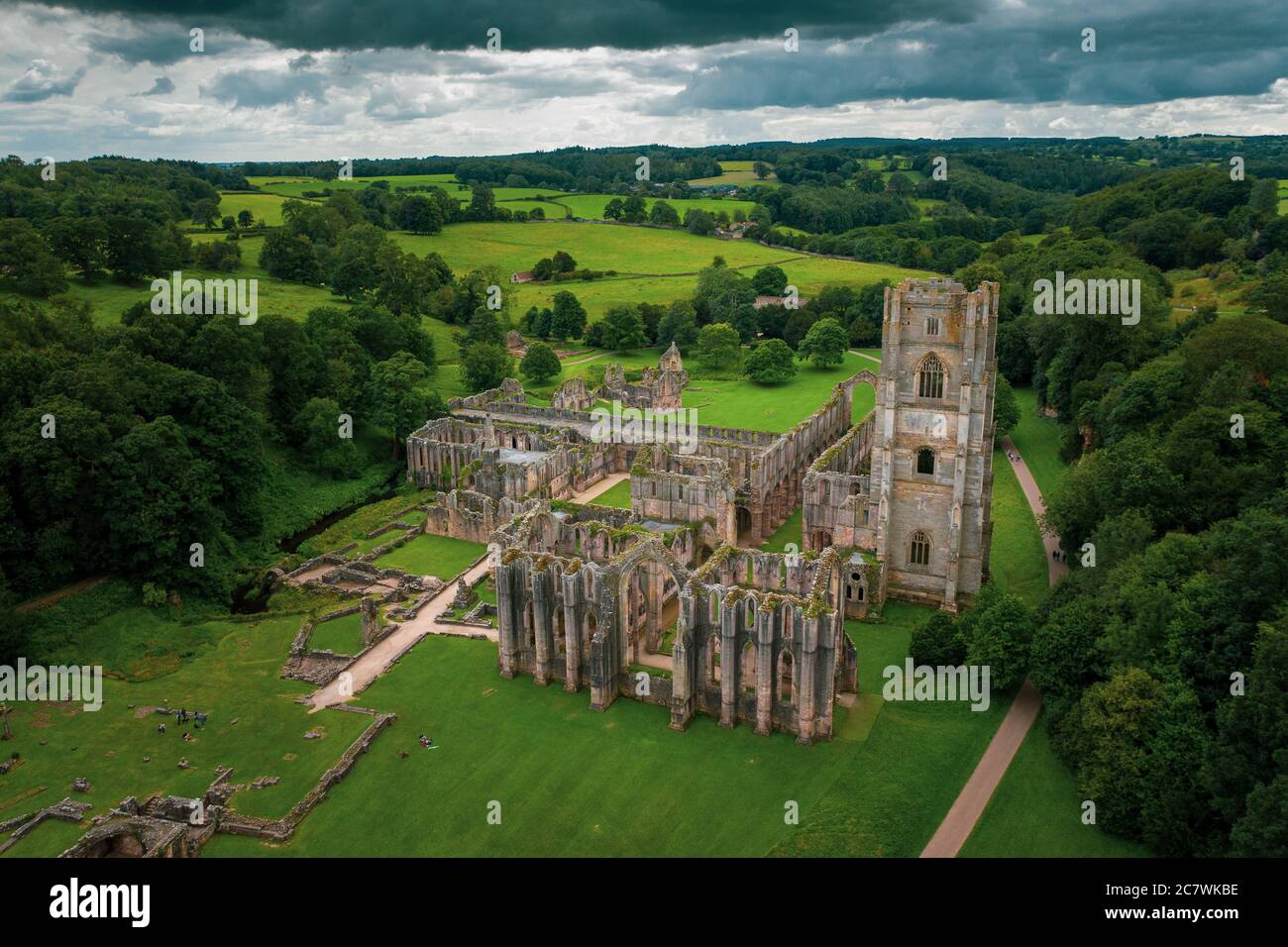 La Abadía de fuentes en Yorkshire del Norte, Inglaterra Foto de stock