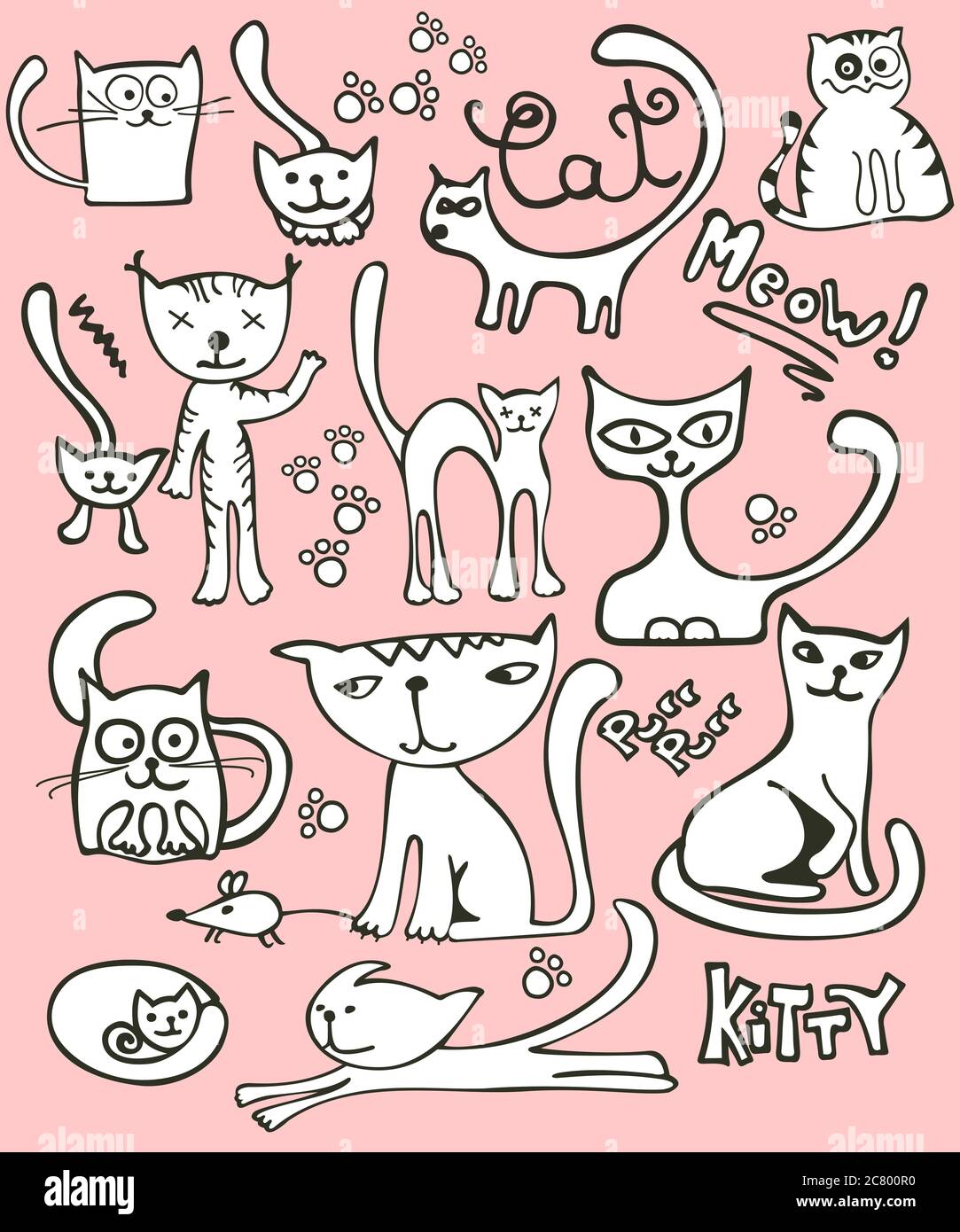 Lindo doodle de gatos Fotografía de stock - Alamy