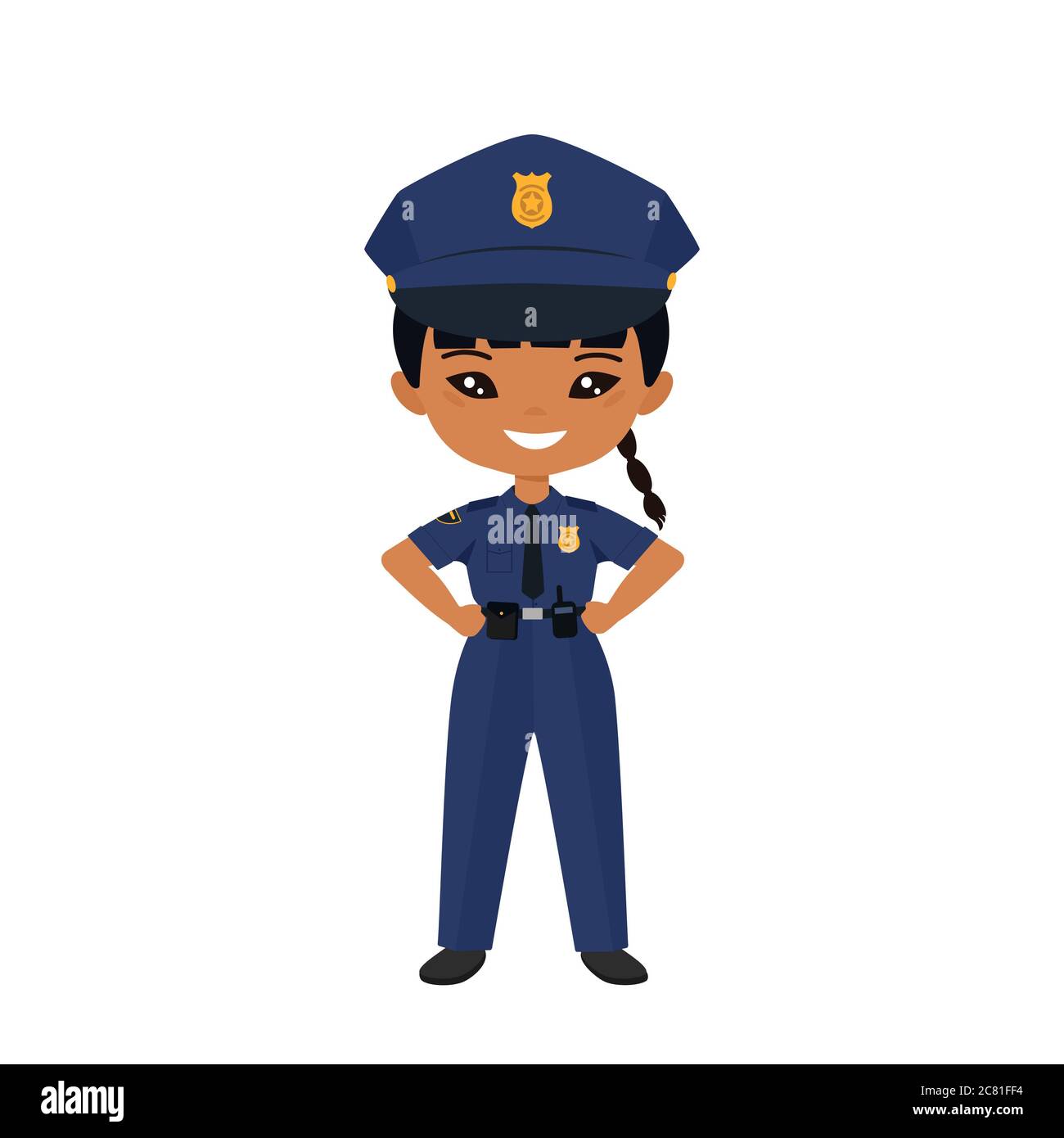 arbusto Mathis Interior Chibi niña personaje en uniforme de policía. Profesiones para niños. Estilo  de dibujos animados planos. Ilustración vectorial Fotografía de stock -  Alamy