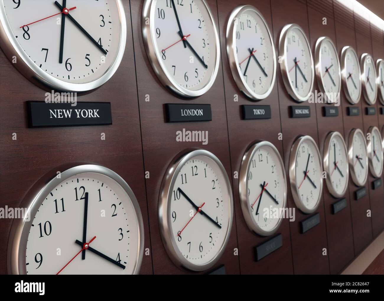 Reloj de zona horaria mundial. Relojes en la pared, mostrando la hora en  todo el mundo Fotografía de stock - Alamy