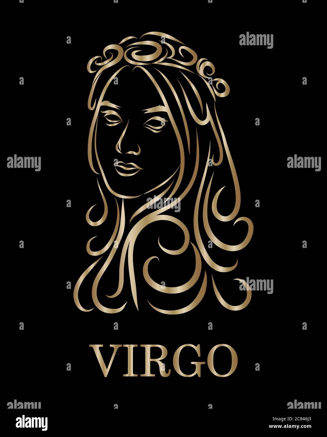 Línea de oro vector logo de una mujer. Es signo del zodiaco de virgo ...