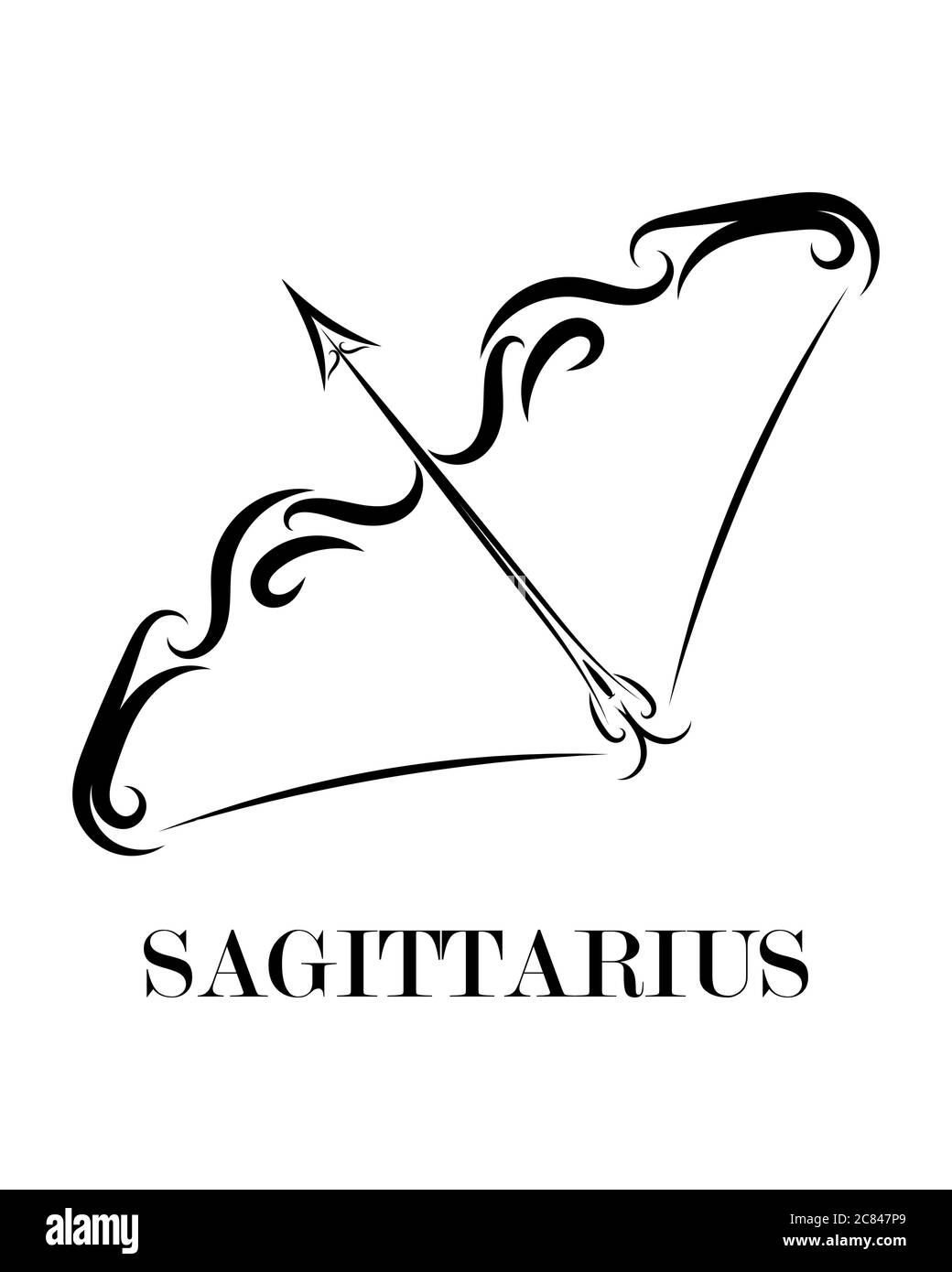 Línea vector logo de arco y flecha. Es signo de Sagitario zodiaco Imagen  Vector de stock - Alamy