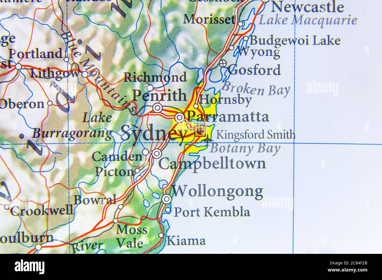 Mapa geográfico de Australia con la ciudad de Sydney Foto de stock