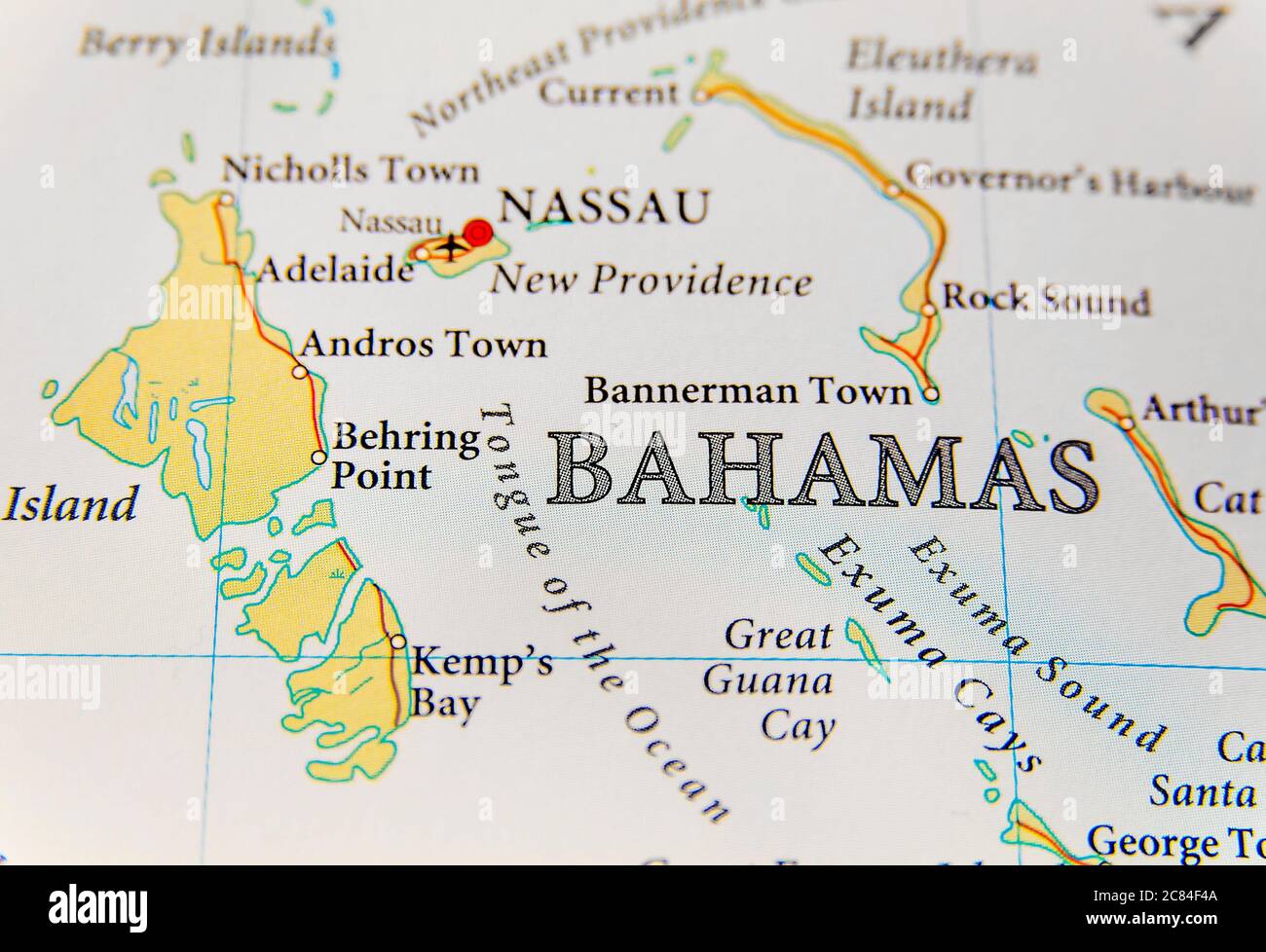 Mapa geográfico de la isla de las Bahamas Foto de stock