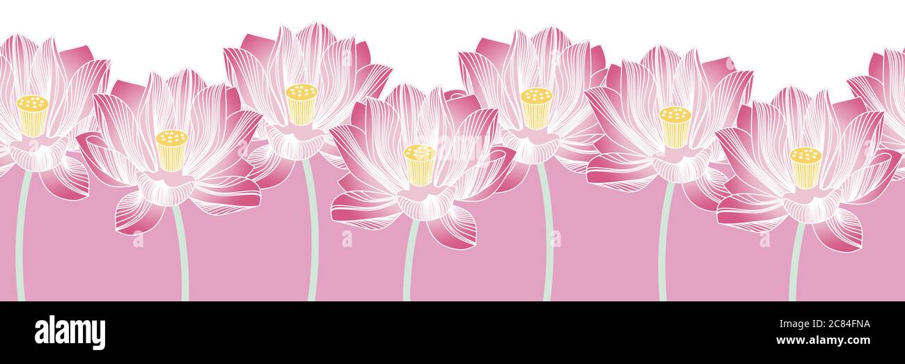 Lirios de agua estilizados. Pétalos de una flor de lotis rosada. Fondo  horizontal sin costuras para artesanías, artes, fondos de escritorio, páginas  web, telas, impresiones Imagen Vector de stock - Alamy