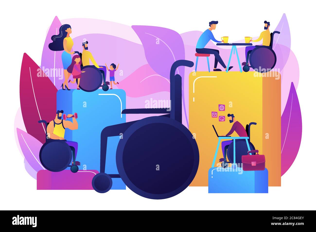 Adaptación social de las personas con discapacidad concepto ilustración vectorial Imagen Vector