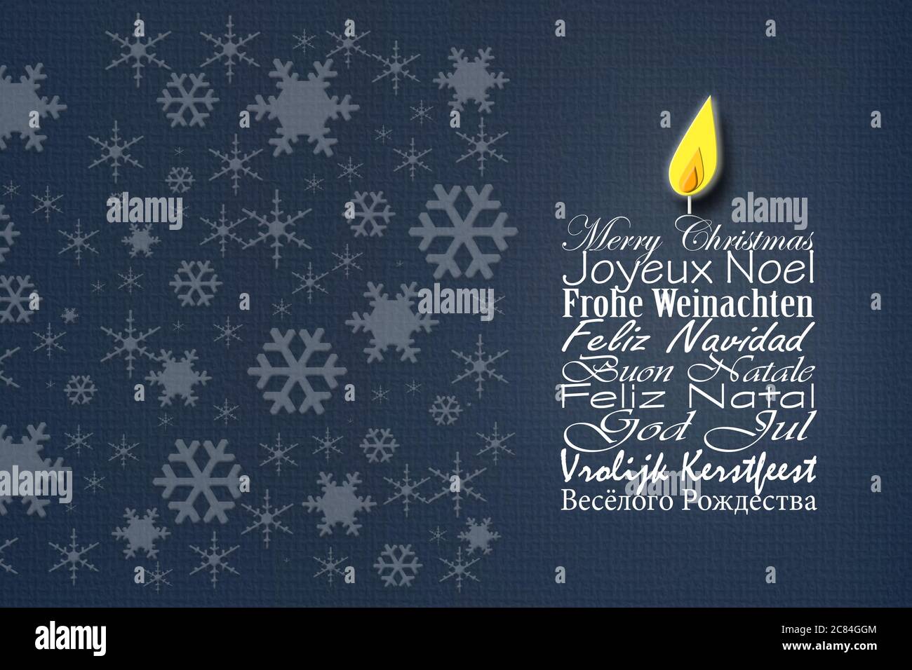 Tarjeta de visita de Feliz Navidad. Deseos de Navidad en idiomas europeos Inglés, francés, alemán, portugués, italiano, español, sueco, holandés, ruso sobre fondo azul con copos de nieve. Ilustración 3D Fotografía de Tarjeta de visita de Feliz Navidad. Deseos de Navidad en idiomas europeos Inglés, francés, alemán, portugués, italiano, español, sueco, holandés, ruso sobre fondo azul con copos de nieve. Ilustración 3D Fotografía de
