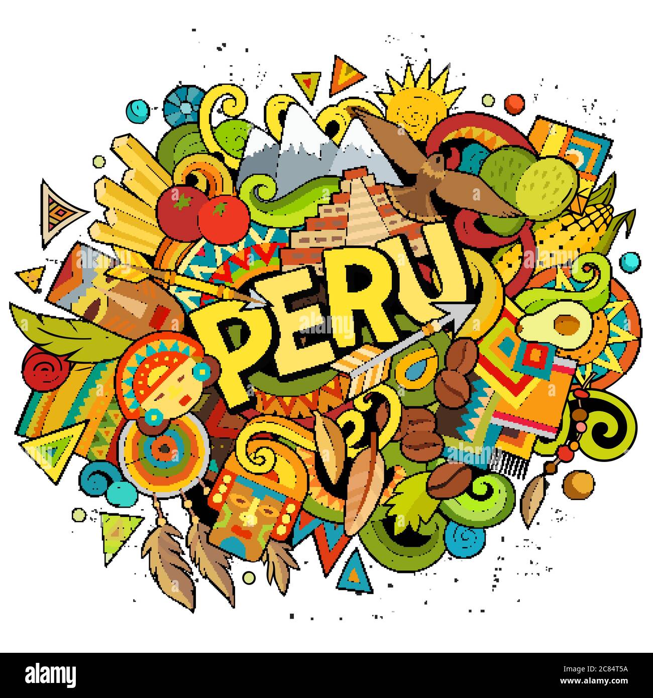 Perú dibujo a mano dibujos de dibujos animados. Diseño divertido Imagen  Vector de stock - Alamy