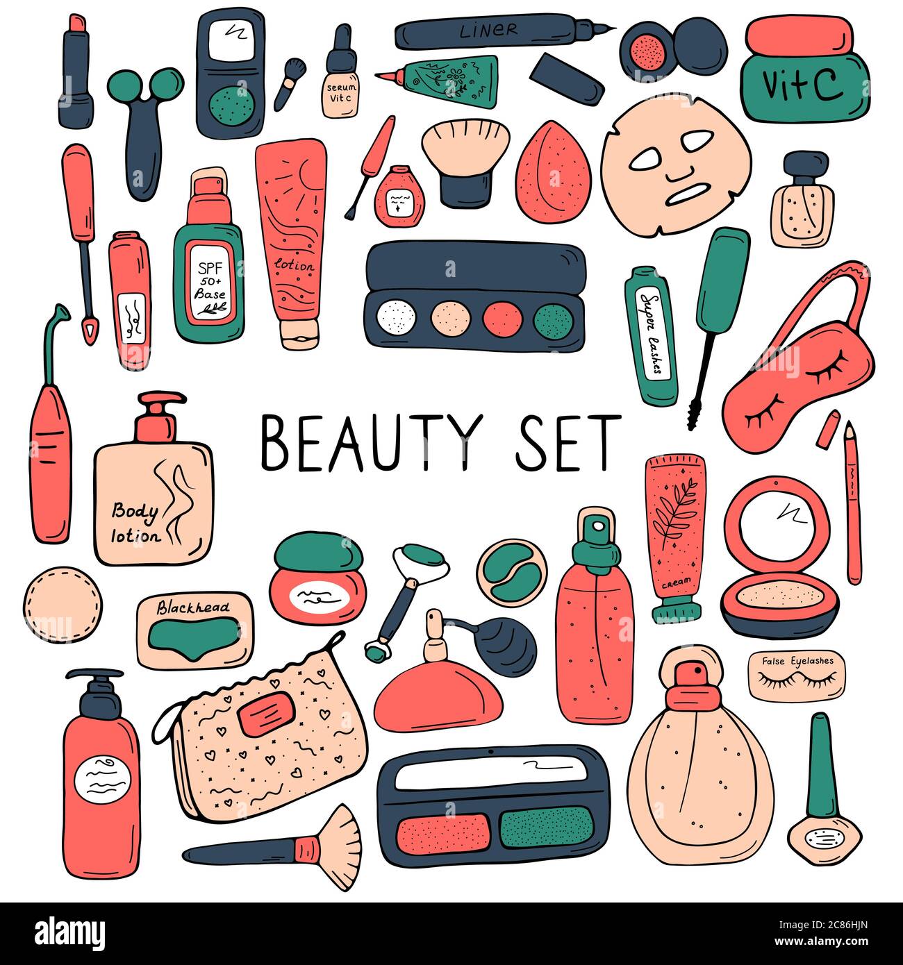 Juego de belleza para tarjeta, cartel, banner, pegatina, catálogo, libro. Maquillaje y productos para el cuidado de la piel para la tienda de cosméticos, tienda en línea. Iconos bonitos para imprimir y Juego de belleza para tarjeta, cartel, banner, pegatina, catálogo, libro. Maquillaje y productos para el cuidado de la piel para la tienda de cosméticos, tienda en línea. Iconos bonitos para imprimir y