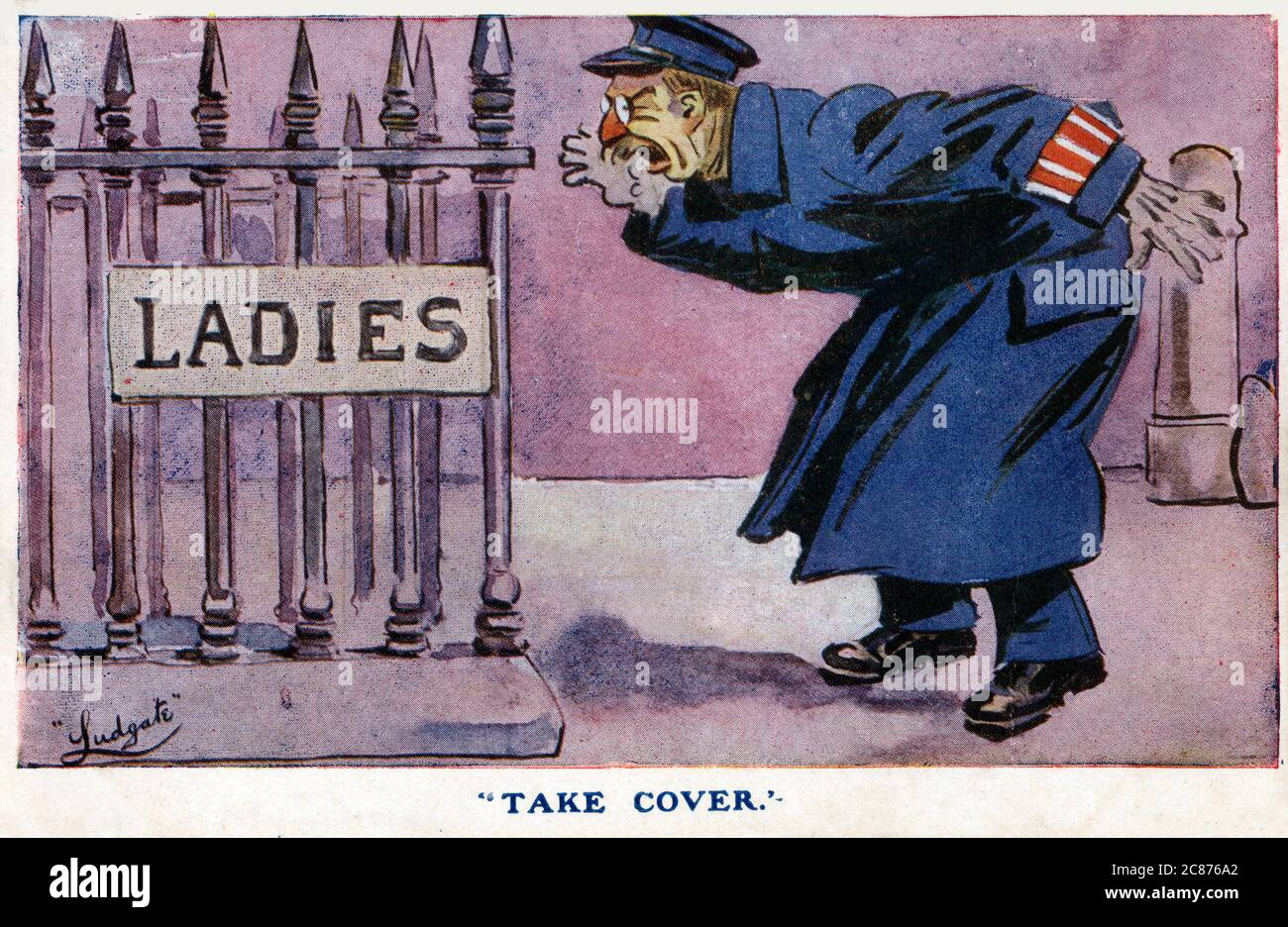 Tarjeta Postal de Comic - WW1 Inicio Frente - Alerta de Raid Aéreo Foto de stock