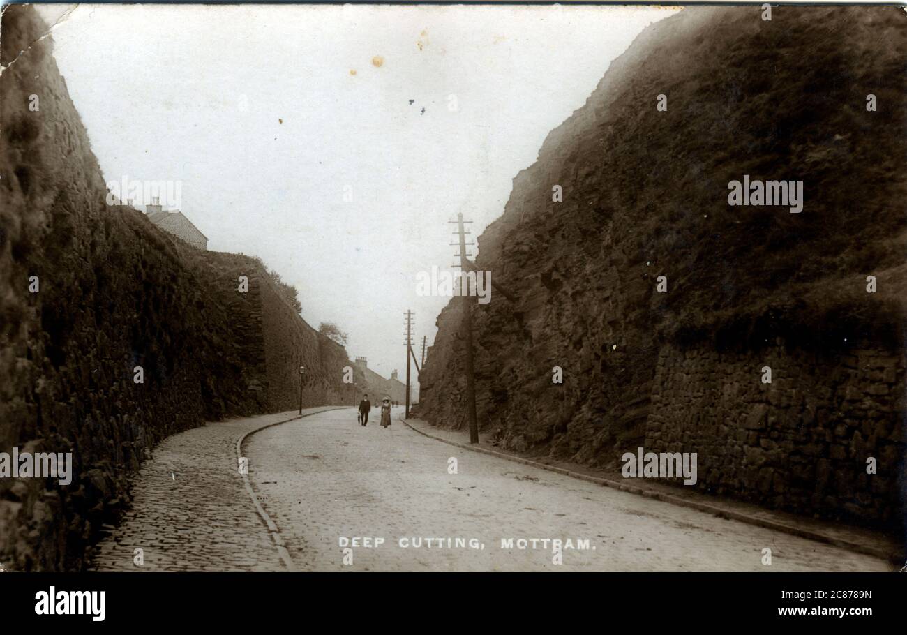 The Deep Cutting, Stalybridge (Mottram), Greater Manchester, Lancashire, Inglaterra. Fecha: 1910s Foto de stock