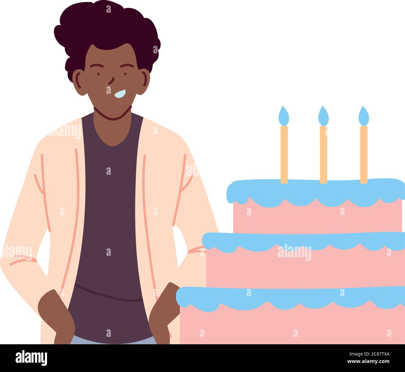Negro hombre dibujos animados con diseño de pastel, feliz cumpleaños  tarjeta celebración decoración fiesta sorpresa aniversarios e invitación  tema Vector ilustración Imagen Vector de stock - Alamy