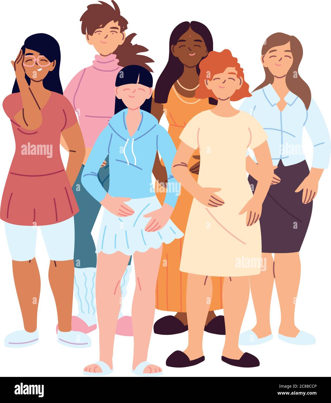 Mujeres dibujos animados diseño, Cultura y amistad diversidad tema  ilustración vectorial Imagen Vector de stock - Alamy