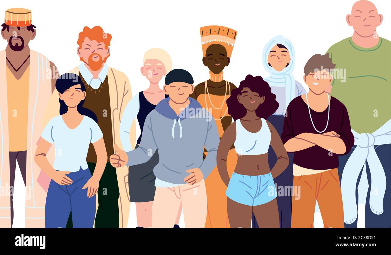 Mujeres y hombres dibujos animados diseño, Cultura y amistad diversidad  tema ilustración vectorial Imagen Vector de stock - Alamy