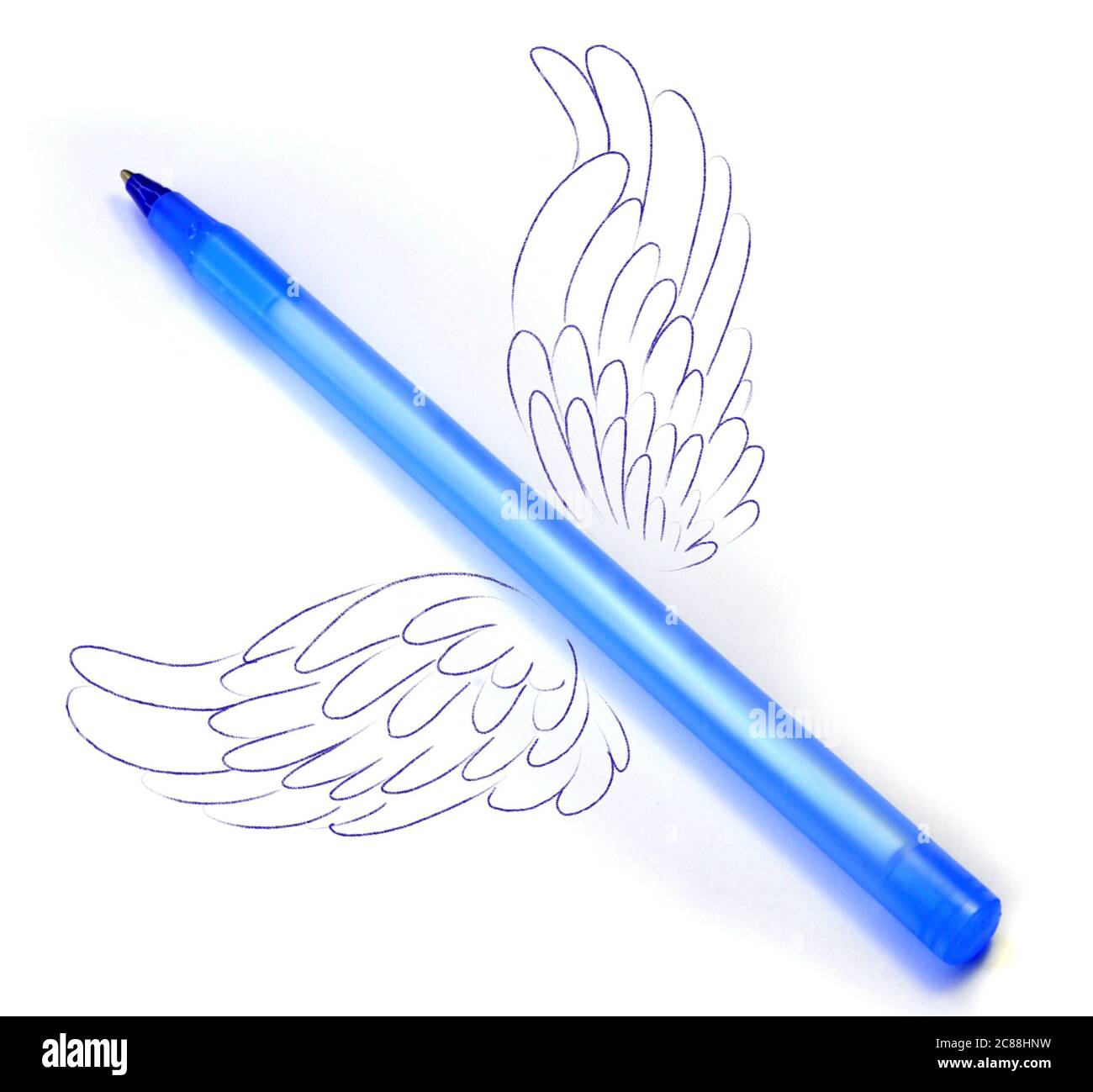 Un bolígrafo con alas de dibujo de mano concepto de escritura creativa para  un autor, periodista, blogger o escritor ilustración Fotografía de stock -  Alamy