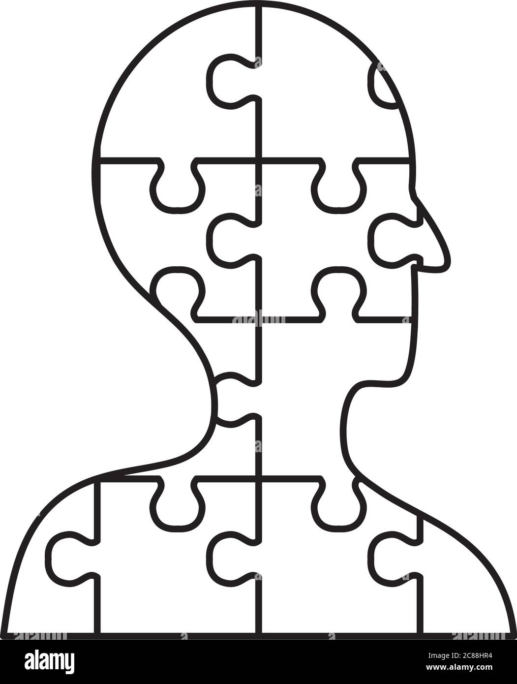 concepto de salud mental, rompecabezas en forma de persona icono sobre  fondo blanco, estilo de línea, ilustración vectorial Imagen Vector de stock  - Alamy