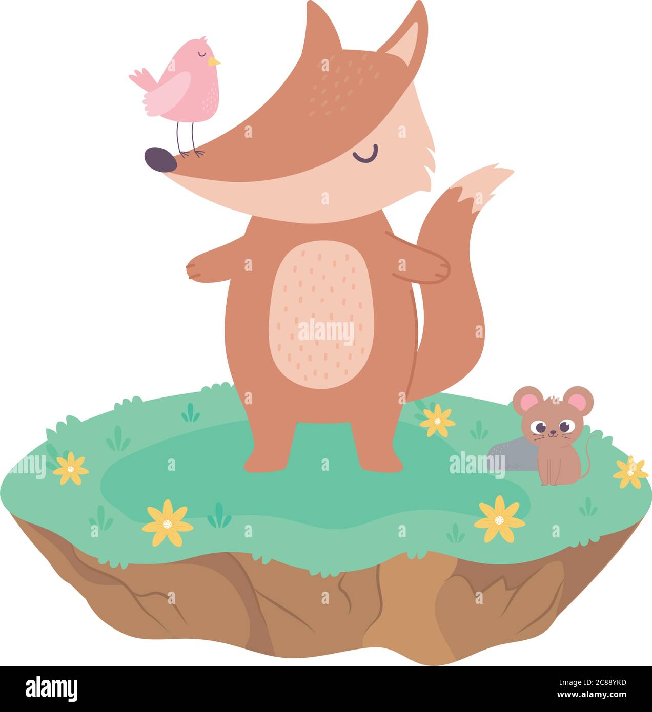 lindo pájaro zorro y ratón animales adorables con flores dibujos animados  vector ilustración Imagen Vector de stock - Alamy