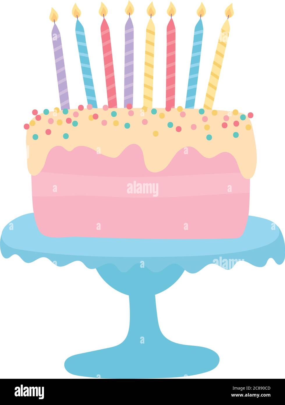 feliz cumpleaños dulce pastel con velas dibujos animados icono aislado  ilustración vectorial Imagen Vector de stock - Alamy