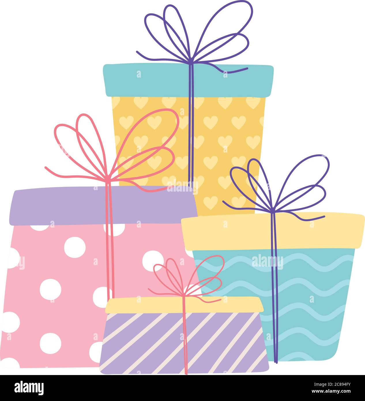 Cajas de regalo de cumpleaños en estilo de dibujos animados planos