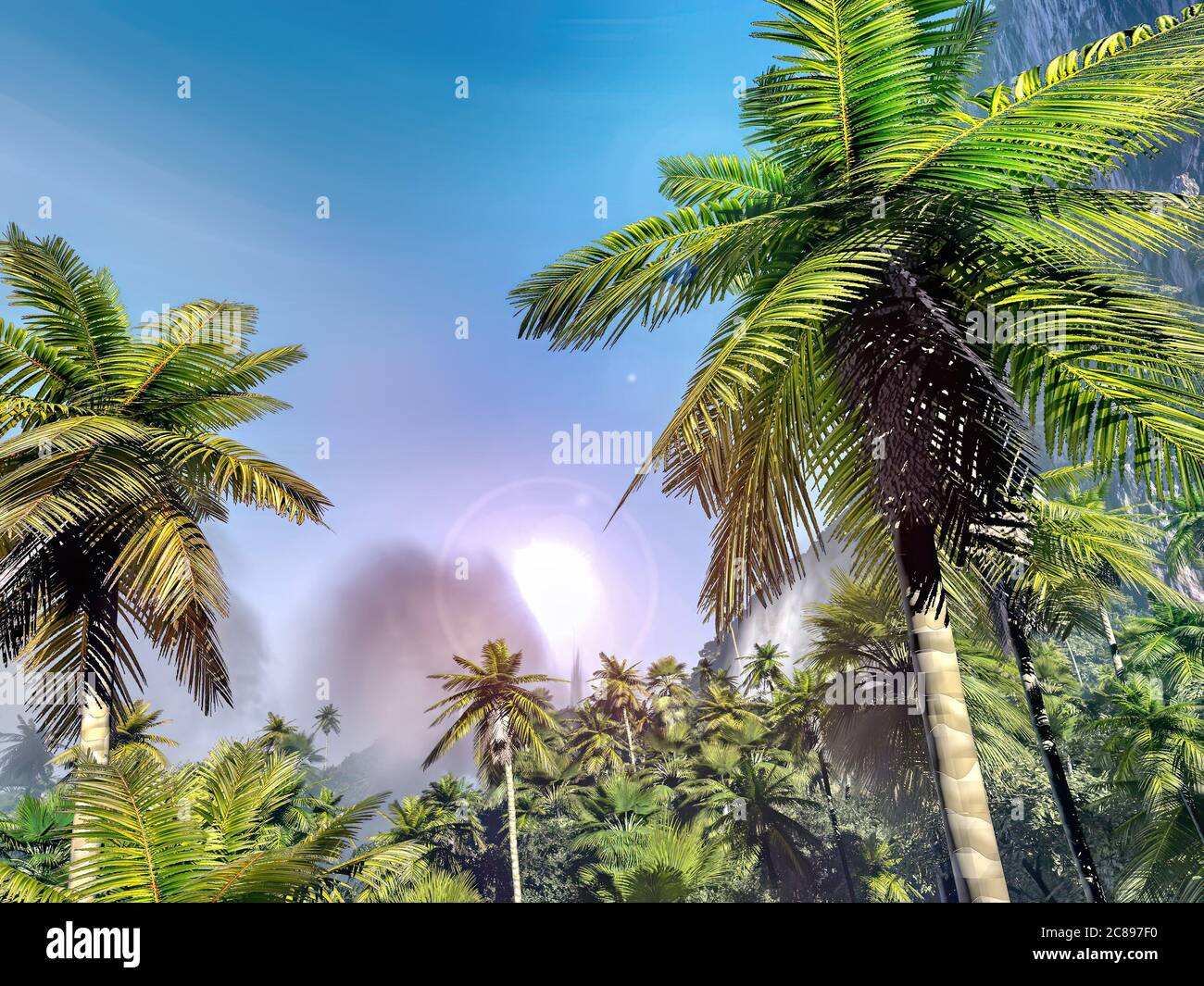El paraíso en la isla de Hawaii 3D rendering Foto de stock