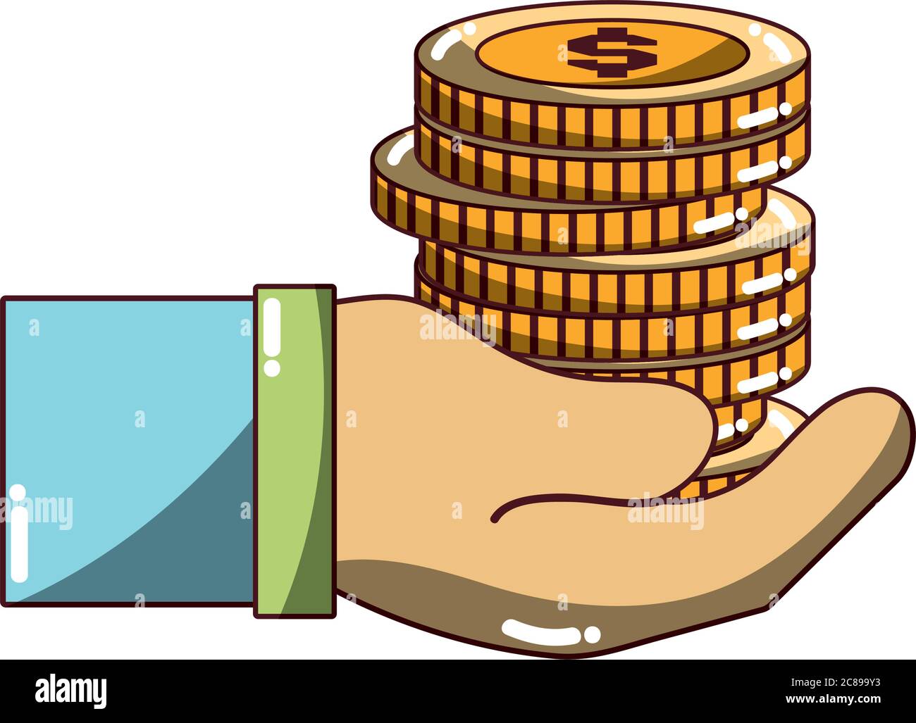 mano con monedas icono de dinero dibujo aislado vector sombra Imagen Vector  de stock - Alamy