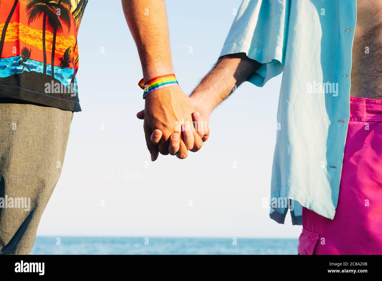 Dos hombres enamorados sosteniendo las manos en la foto de stock de la  playa Fotografía de stock - Alamy