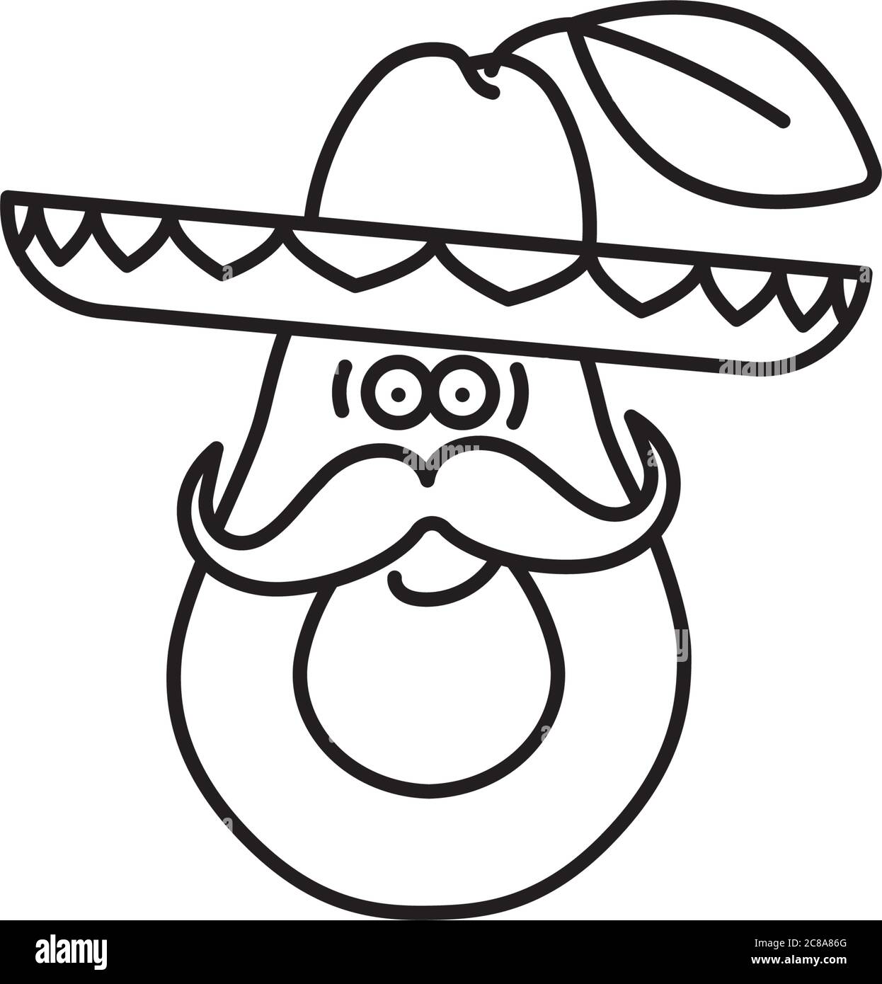 Aguacate con sombrero y cara con bigote personaje de dibujos animados  vector línea icono. Símbolo de contorno de comida mexicana saludable Imagen  Vector de stock - Alamy
