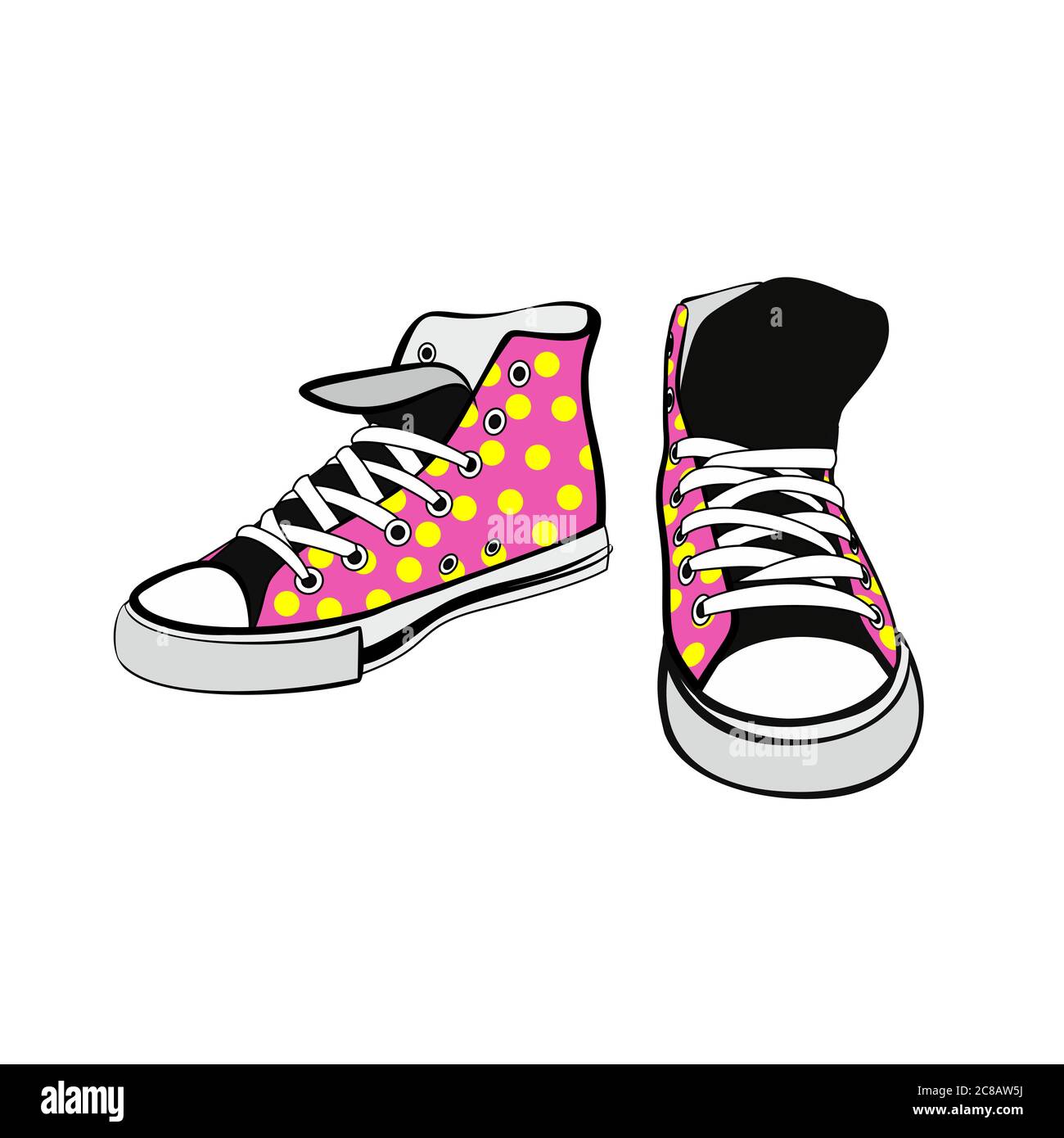 Zapatillas de deporte par aislado. Dibujo a mano vector ilustración rosa  zapatos amarillo lunares. Botas deportivas logotipo dibujado a mano Imagen  Vector de stock - Alamy