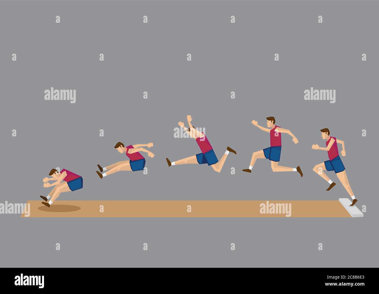 Iconos vectoriales secuenciales de atleta haciendo salto largo aislado sobre fondo gris Ilustración del Vector