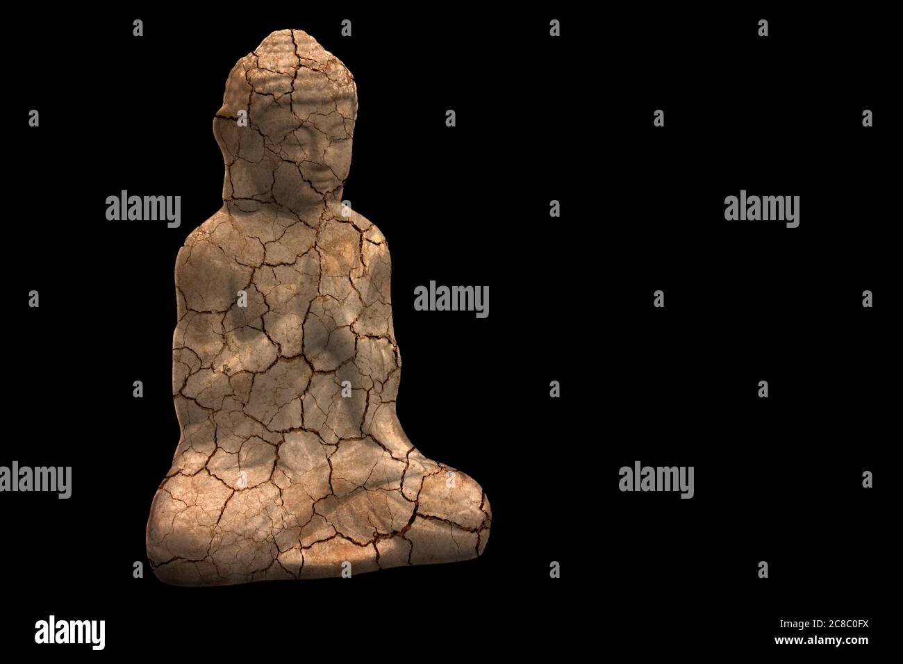 Figura vintage en la meditación pose sobre fondo negro desde el punto de vista Foto de stock