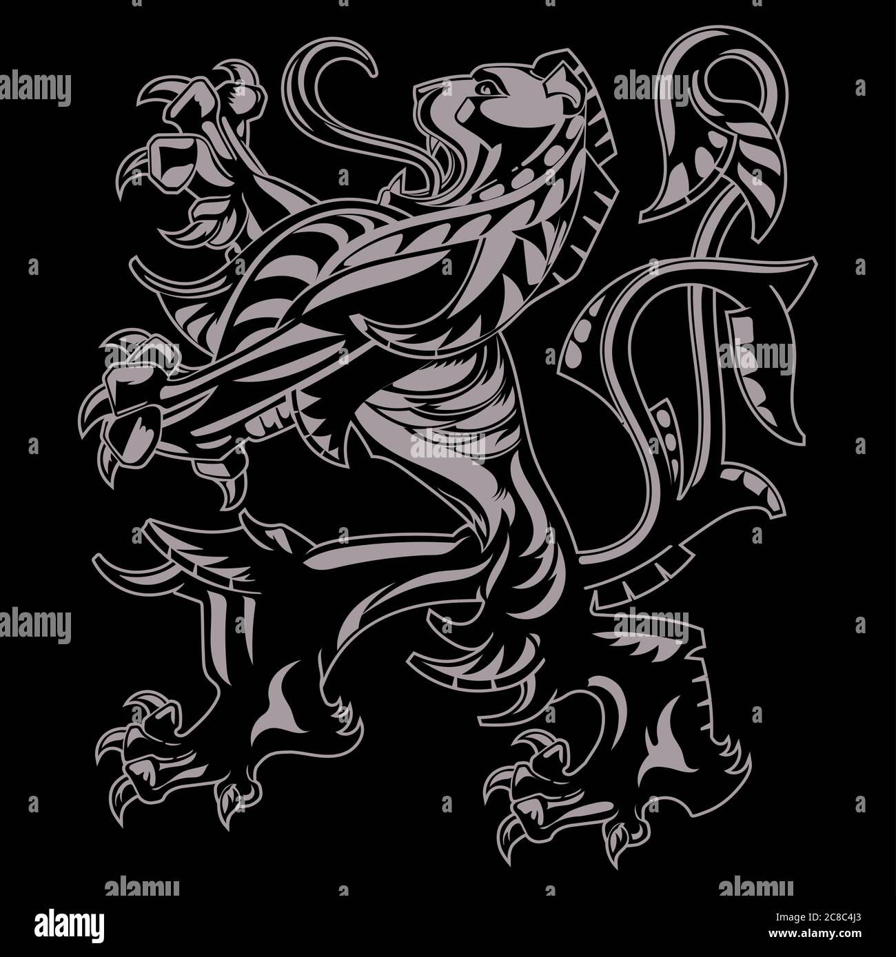 Un escudo heráldico medieval de brazos, león heráldico, silueta heráldica del león Ilustración del Vector