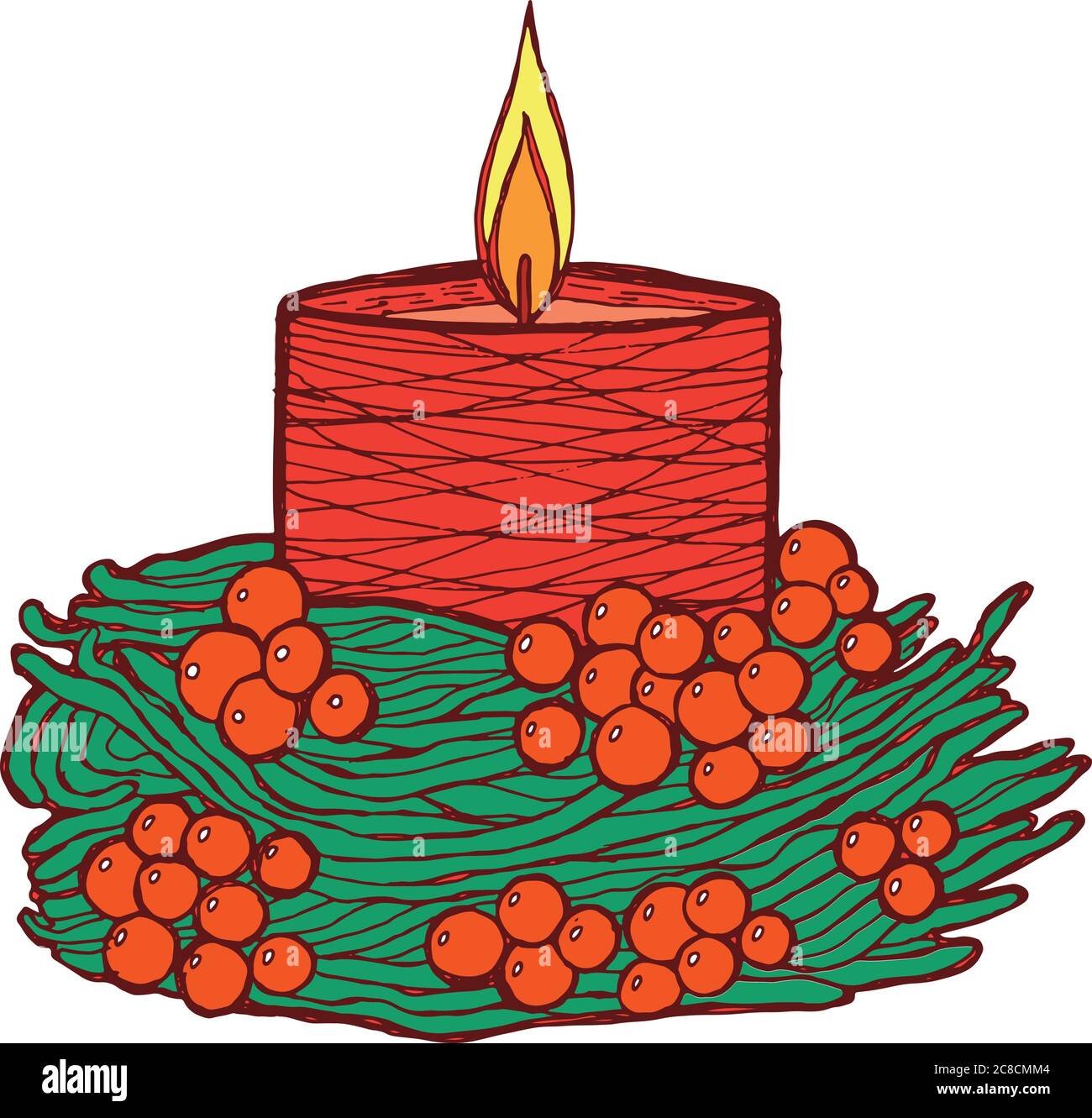Vela de Navidad - gráfico de línea. Color dibujado a mano es Imagen Vector  de stock - Alamy