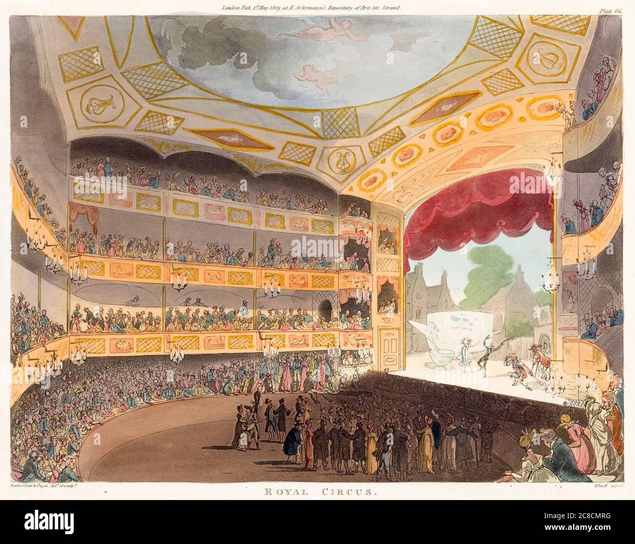 Actuación de Royal Circus en Londres, Inglaterra, 1809 grabado por Thomas Rowlandson, Auguste Charles Pugin, John Bluck Foto de stock