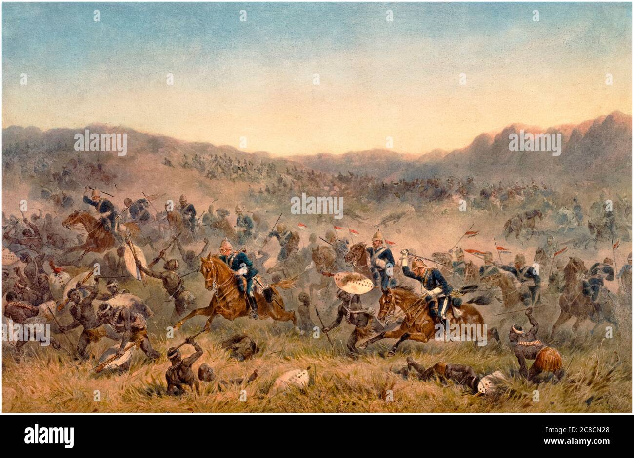 La batalla de Ulundi en la guerra de Anglo Zulu, 4 de julio de 1879: Encargado de los 17th Lancers, pintura de Orlando Norie, 1879 Foto de stock