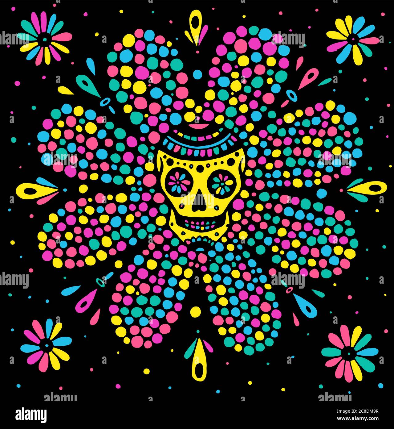Cráneo decoración para el día de los muertos de méxico. Colores neón
