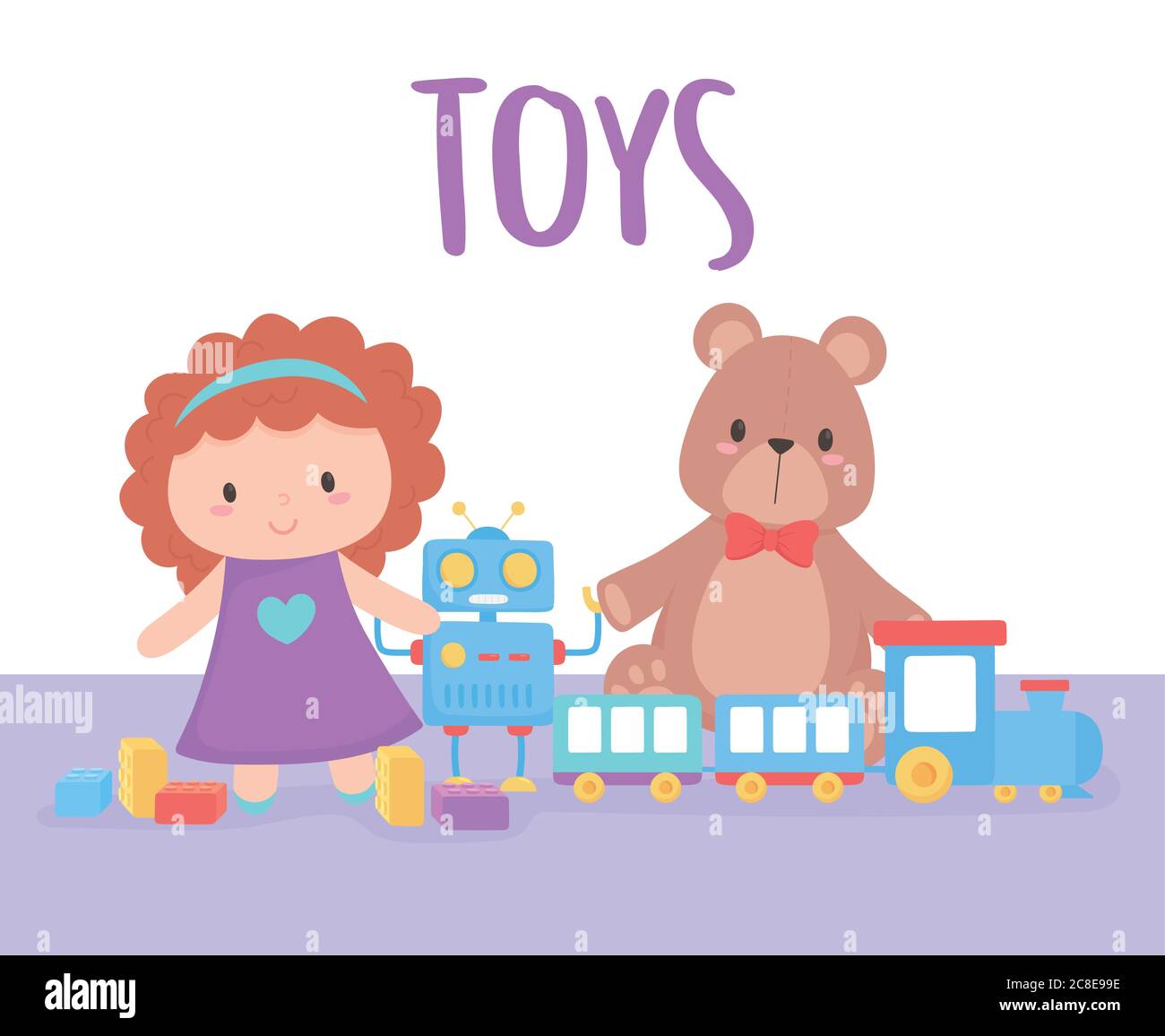 juguetes objeto para niños pequeños para jugar dibujos animados muñeca bear  tren y robot vector ilustración Imagen Vector de stock - Alamy