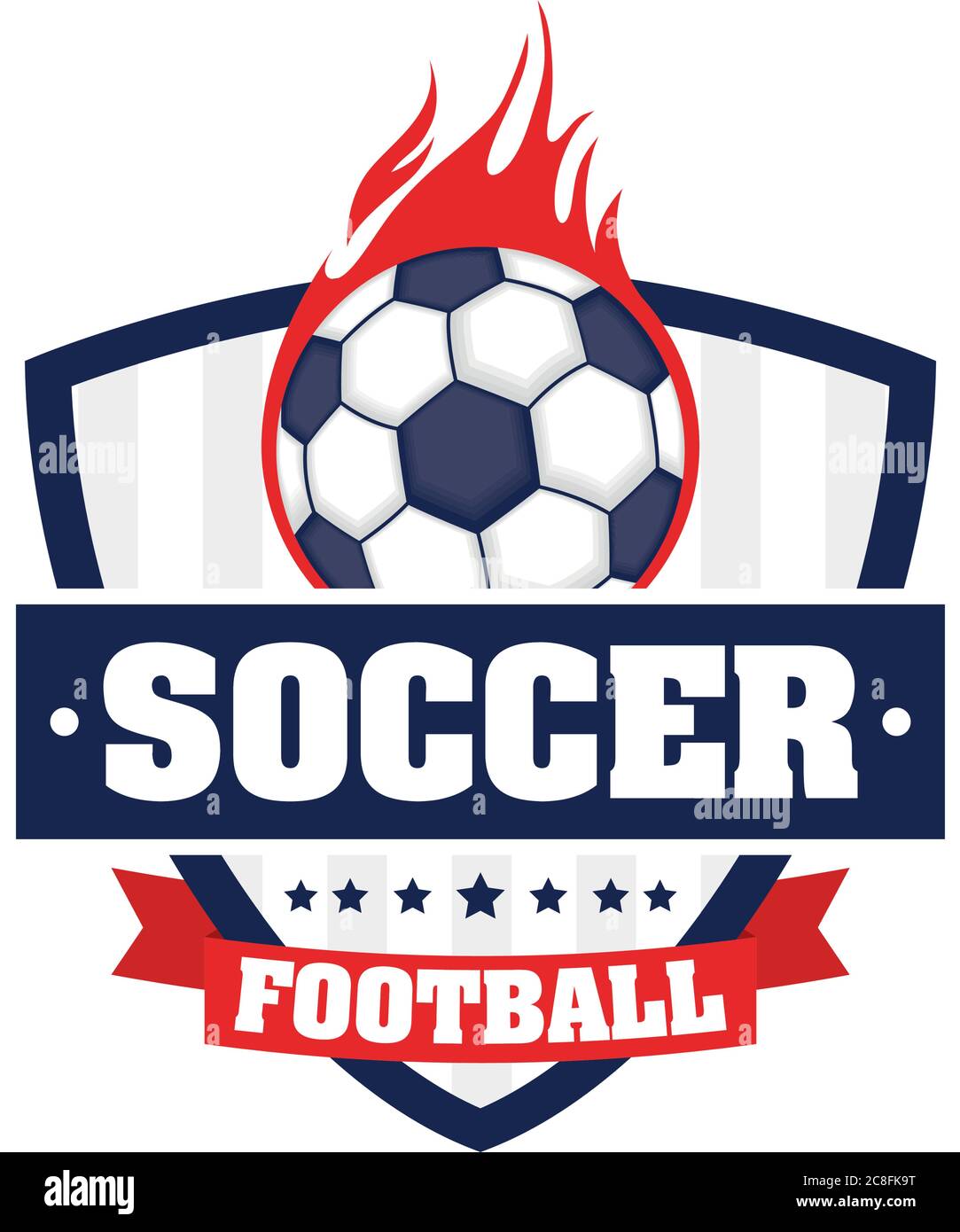 póster deportivo de fútbol con escudo y globo sobre el diseño de  ilustración de vector de fuego Imagen Vector de stock - Alamy